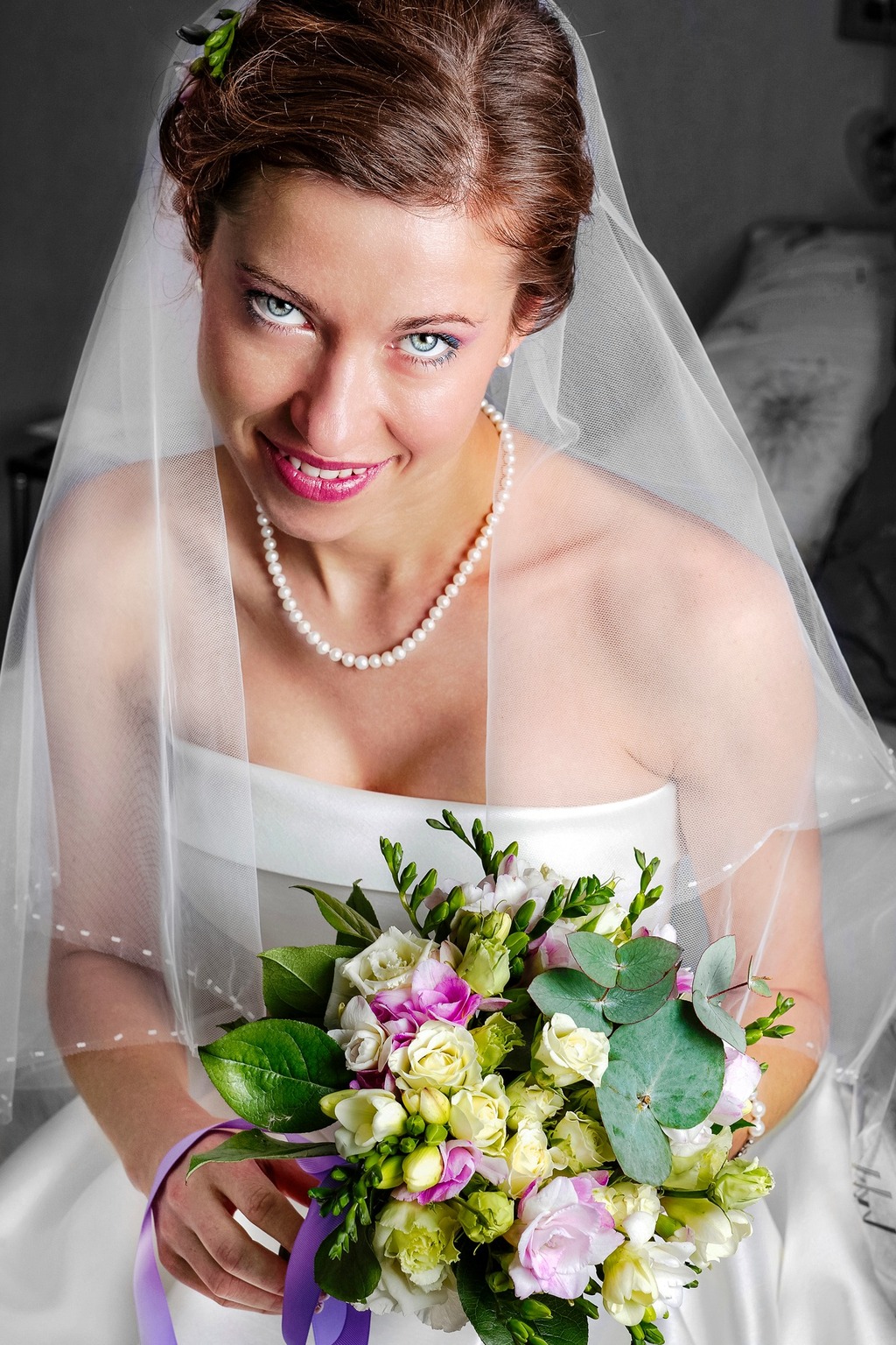 Portrait de mariée avec bouquet photographié à Montauban
